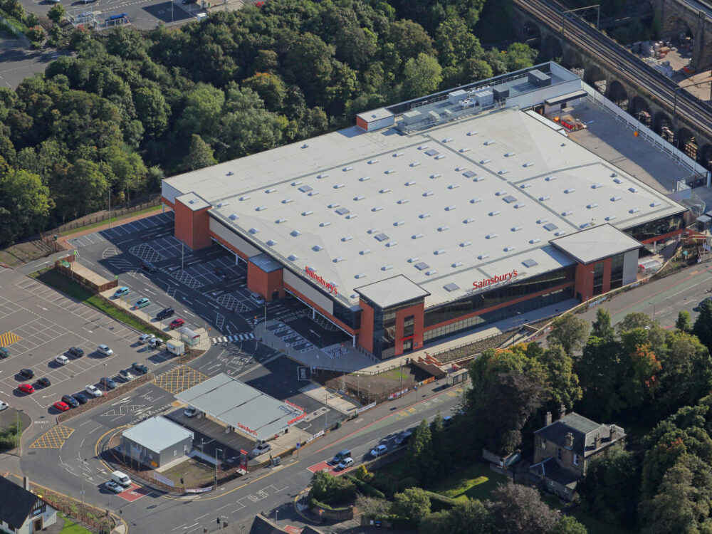 aerial view of the Sainsburys superstore at Inglis Green Road, Edinburgh